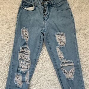 PrettyLittleThing Blue Boyfriend Distressed Jeans
